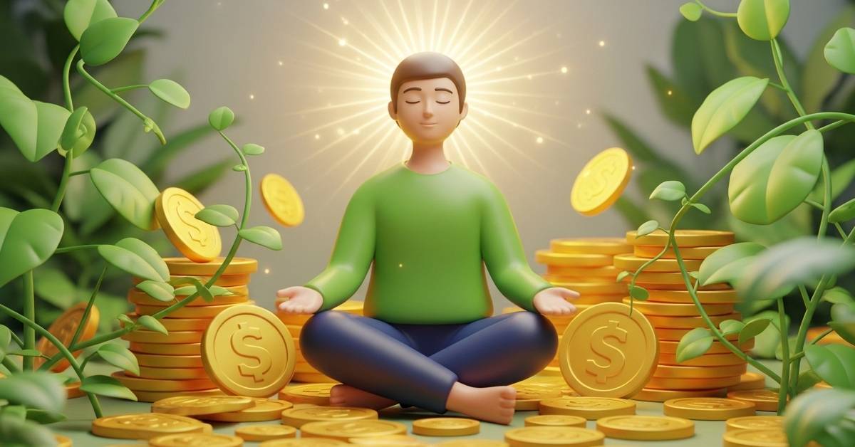 A small plant growing into a large tree made of money, illustrating the power of compounding.