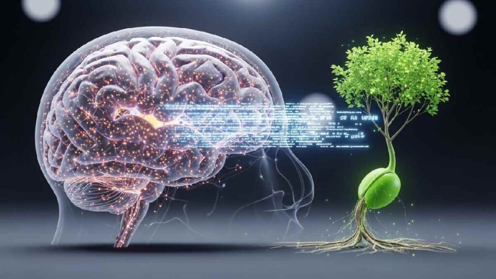 Human brain updating like a bio computer representing mindset transformation and patience