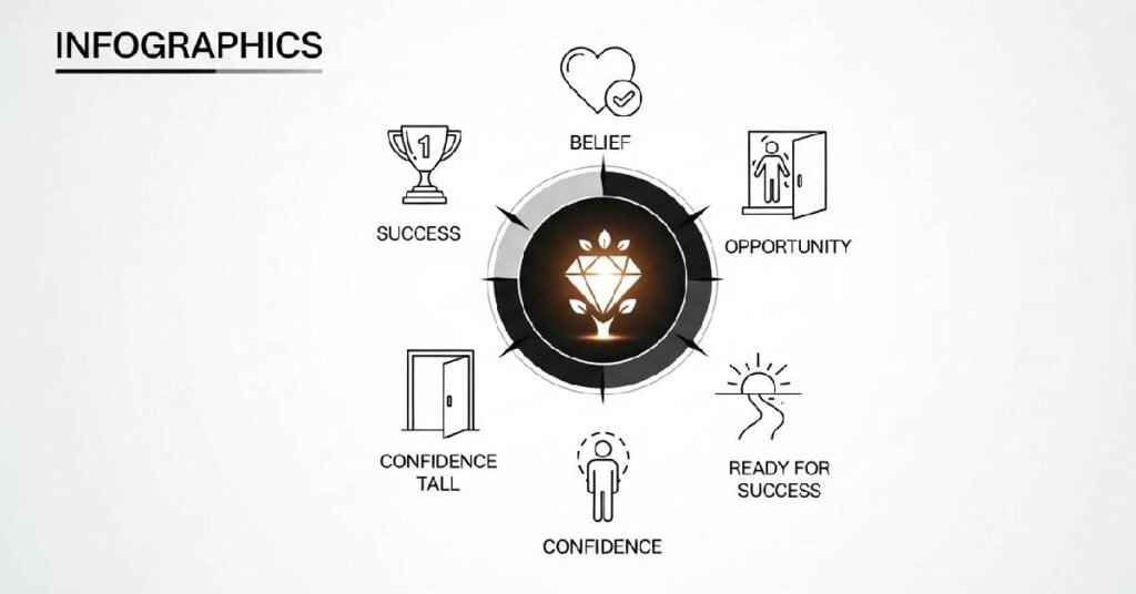 modern infographic visualizing the psychological benefits of using powerful daily affirmations for self love and confidence.