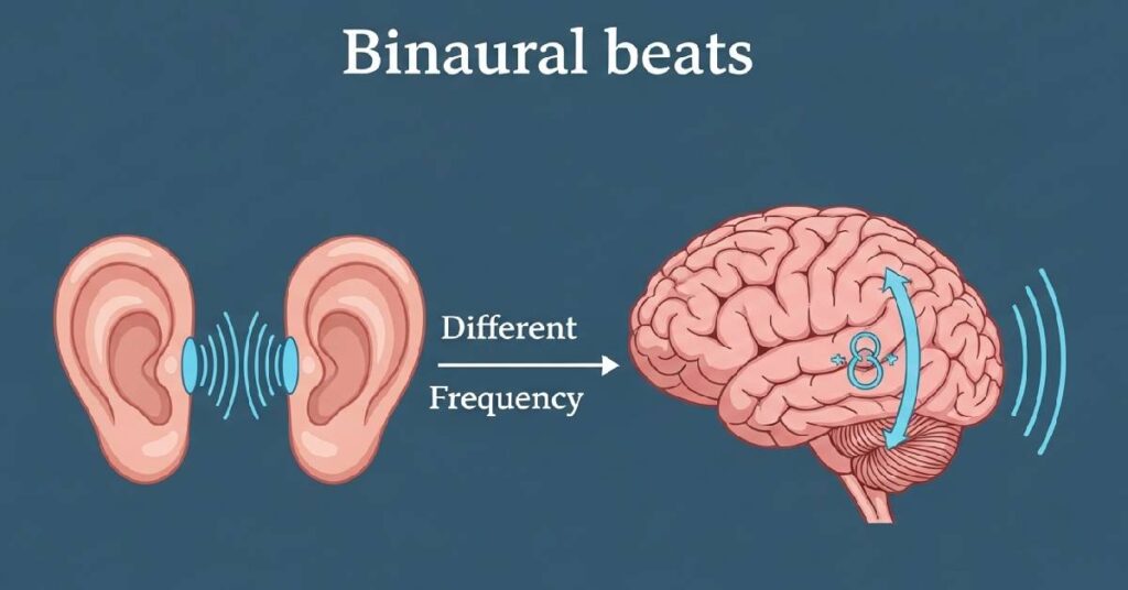 binaural beats explanation showing how the brain processes two different frequencies