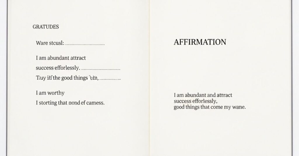 Example of a completed daily manifestation journal template with gratitude, affirmation and action steps