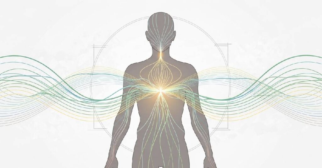 Illustration of life energy flowing through the human body