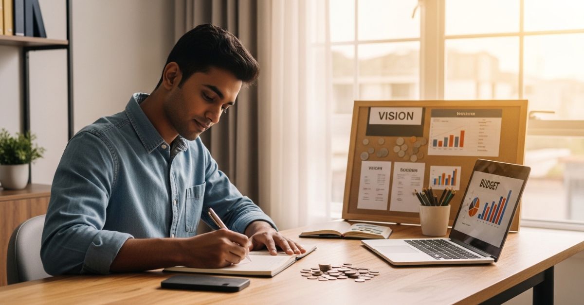 person practicing visualization and journaling for financial abundance and wealth mindset