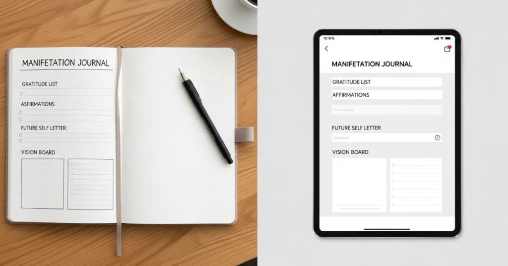 Choosing between physical notebook and digital app for your manifestation journal