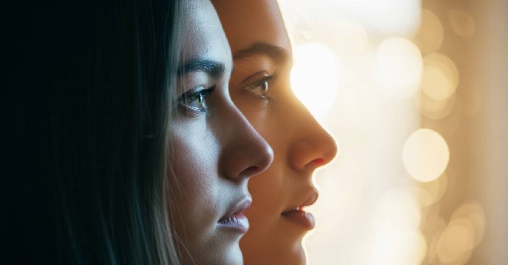 A psychological visualization of a person’s mental state shifting from self-doubt (cool colors) to confidence (warm colors) using self worth affirmations.