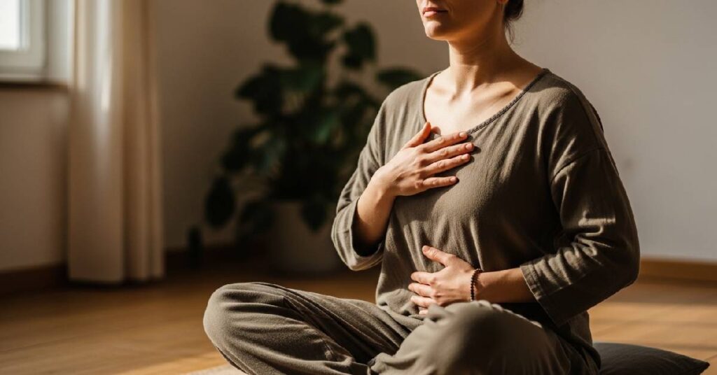 A person practicing self energy healing through meditation