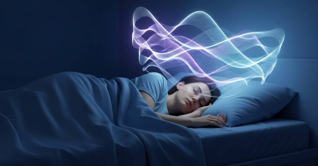 person sleeping with delta and theta brainwaves for relaxation and sleep support