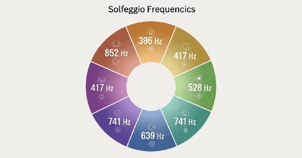 solfeggio frequencies chart showing different healing tones and their meanings