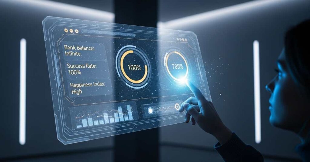 A digital dashboard showing successful wealth manifestation metrics.