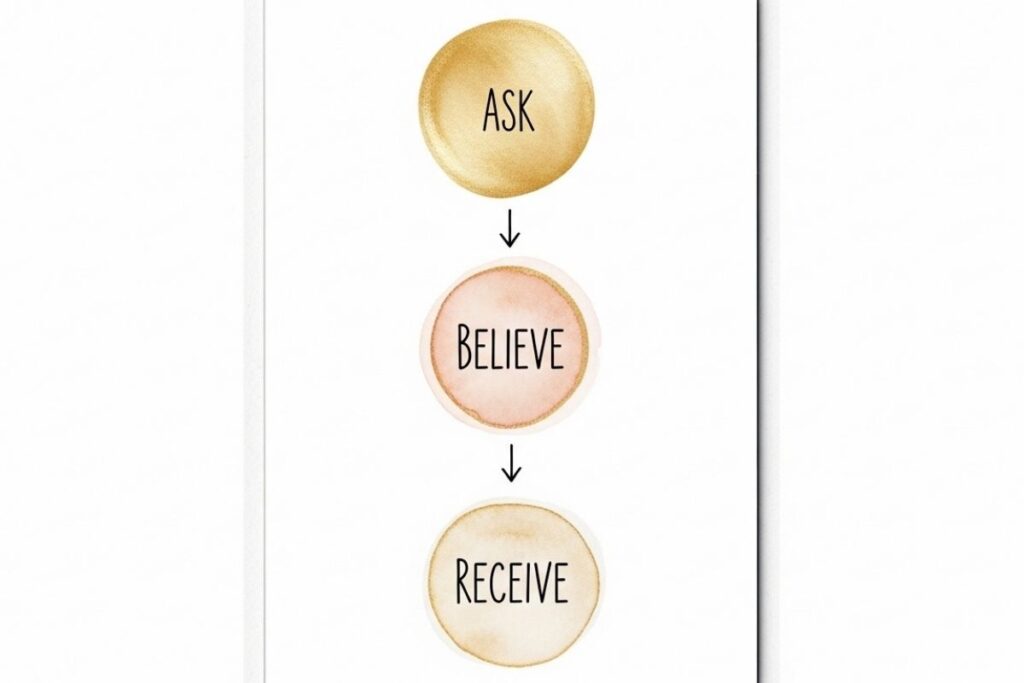 Three Steps of Manifestation From The Secret Visual diagram of three steps ask believe receive from powerful quotes from the secret on manifestation