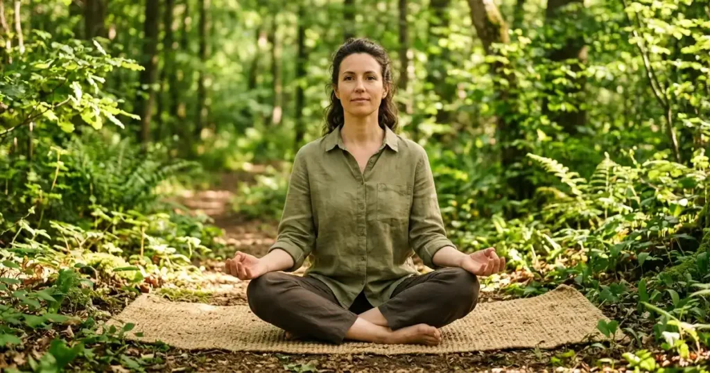 Person practicing open-eye nature meditation to cultivate spiritual Awareness as described in the science of spirituality