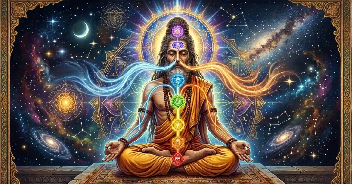 Meditation showing breath energy flow and Swara Yoga balance concept